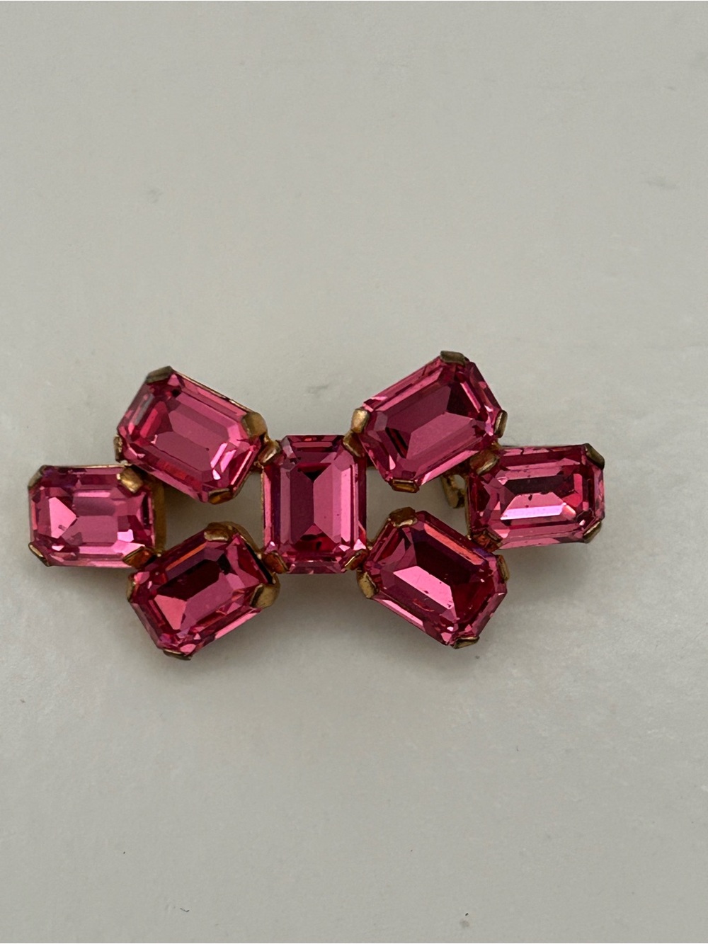 Victorian Era Brooch with Sparkling Pink Emerald-cut Glass Stones